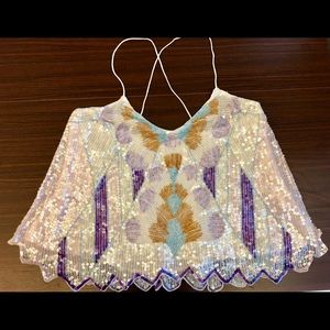 NWOT BEAUTIFUL Free People Sequined Beaded Top XS